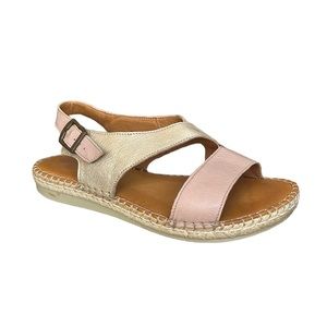 Tsonga Ladies Leather Espadrille Sandal in Blush Pink and Metallic Gold EU 40